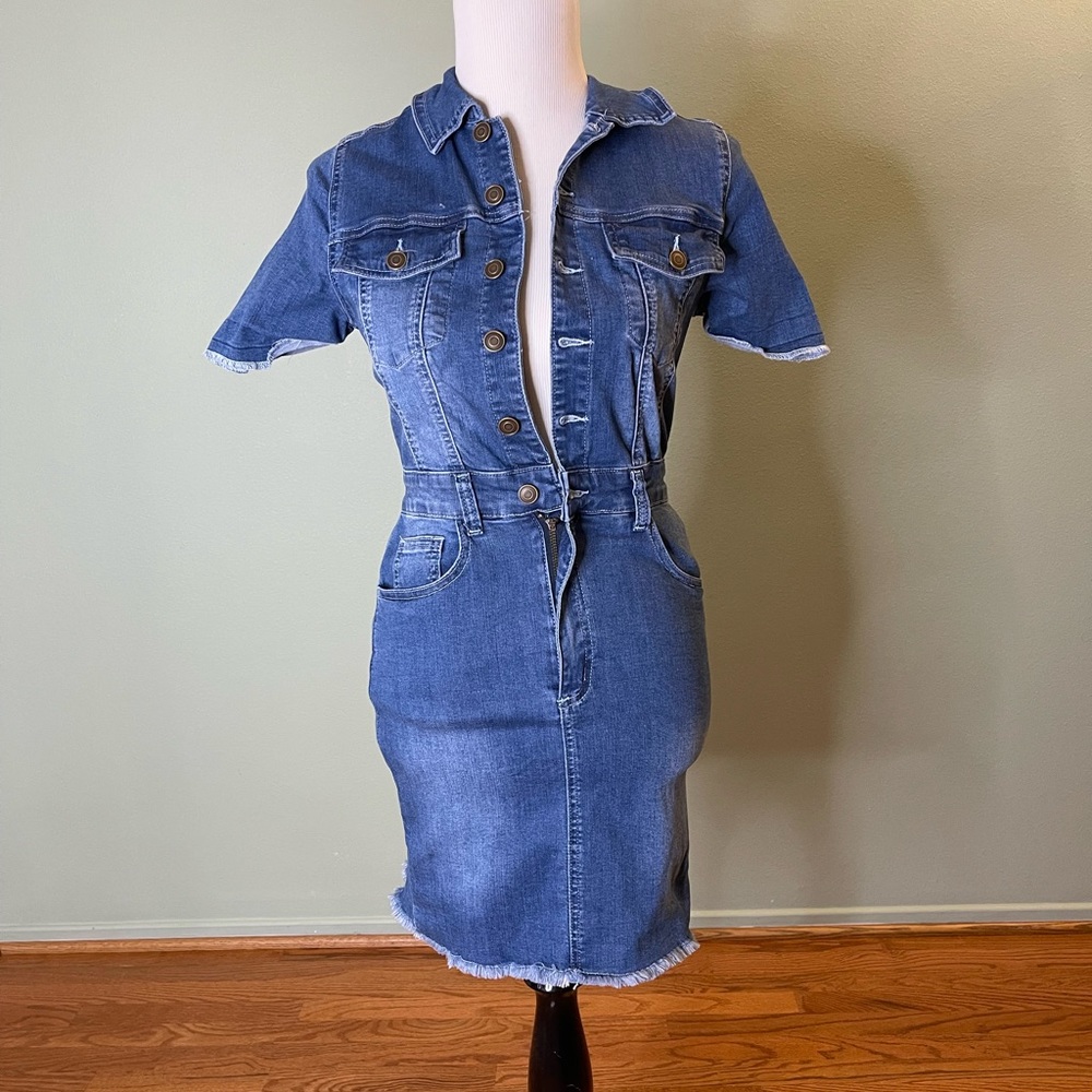 Fashion Nova Denim Button Down Mini Dress M